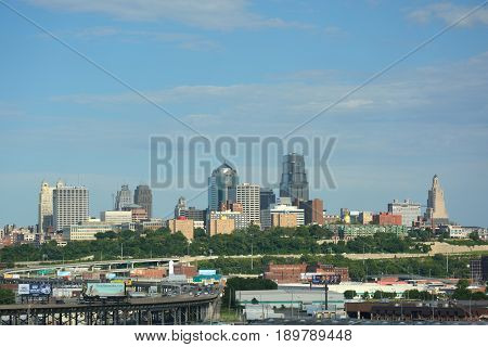 KANSAS CITY MO USA - May 31 2017: Kansas City Missouri is the sixth largest metropolitan area in the midwest and is a manufacturing agricultural and international trade hub.