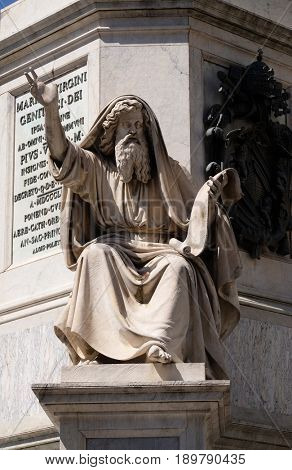 ROME, ITALY - SEPTEMBER 02: Seer Ezekiel by Carlo Chelli on the Column of the Immaculate Conception on Piazza Mignanelli in Rome, Italy on September 02, 2016.