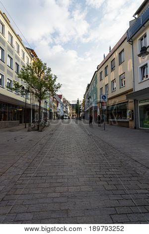 SCHWEINFURT GERMANY - APRIL 21 2017: Shopping street in the historical part of the city. Schweinfurt - a medieval city founded in 761 year.