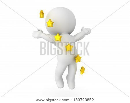 3D Character Ascending To The Sky With Stars Swirling Around Him