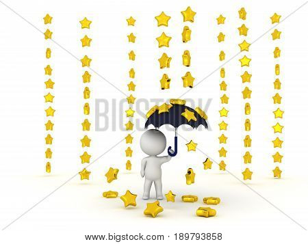 0538 3D Character Holding Umbrella While Stars Are Raining Down