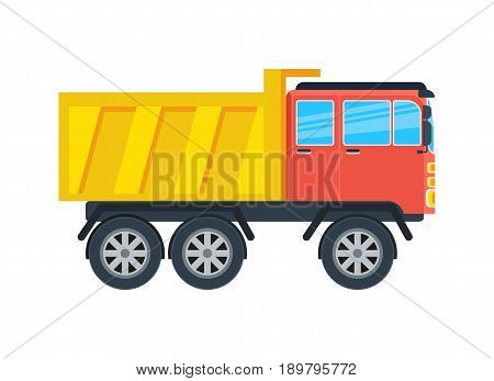 Commercial tipper isolated icon. Modern lorry car, freight transport side view vector illustration in flar design.