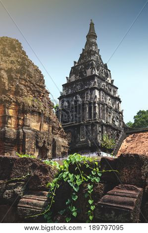 Ku Phra Kona group of Khmer prangs or pagodas built in the 11th century with Baphuon architectural style in Roi Et province Northeastern Thailand