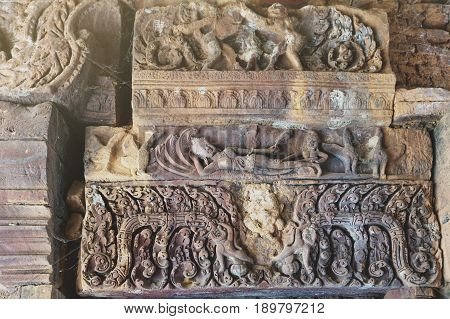 Ornamental Carved Stone Lintel Showing Vishnu Reclining On The Serpent Ananta Sesha (narai Bantomsin