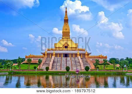 Chedi Maha Mongkol Bua, The Golden Pagoda Landmark Of Roi Et Province, Northeastern Thailand