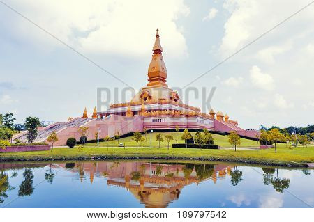 Chedi Maha Mongkol Bua, The Golden Pagoda Landmark Of Roi Et Province, Northeastern Thailand