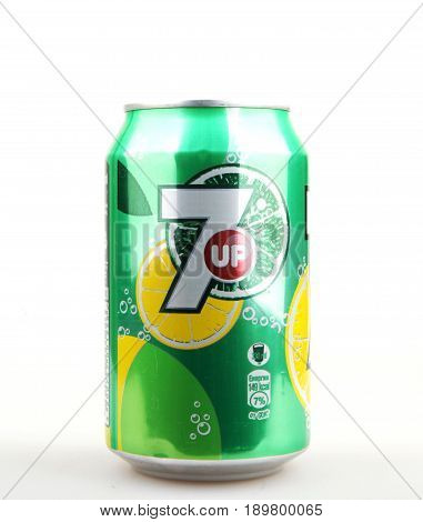 Aytos Bulgaria - June 05 2017: 7 Up Isolated On White Background. 7 Up Is A Brand Of Lemon-lime Flav