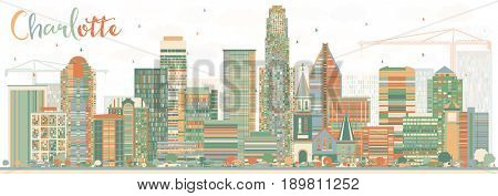 Abstract Charlotte Skyline with Color Buildings. Business Travel and Tourism Concept with Modern Architecture. Image for Presentation Banner Placard and Web Site.
