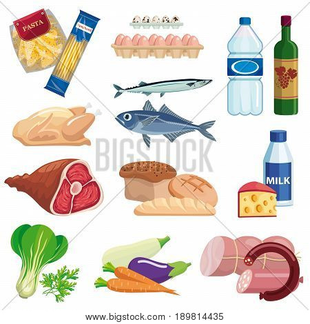 foodstuffs. set of colored vector icons on a white background