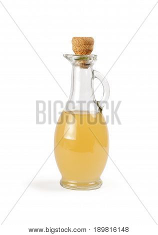Decanter with apple vinegar isolated on the white background