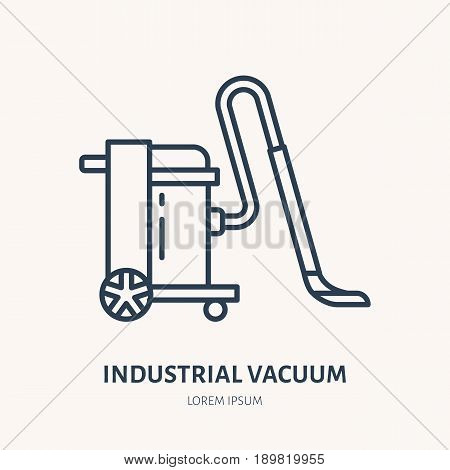 Industrial vacuum cleaner flat line icon, logo. Vector illustration of household appliance for housework equipment shop or cleaning service.