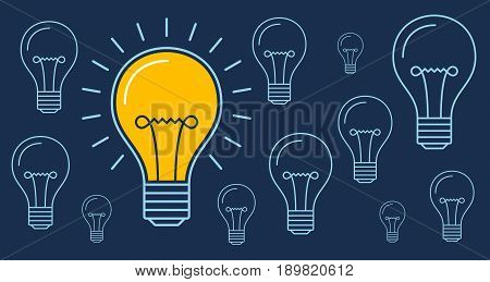 One lit bulb among unlit bulbs , New idea business illustration vector