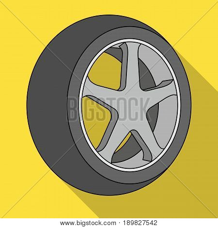 Wheel with a tire cover for the car.Car single icon in flat style vector symbol stock illustration .