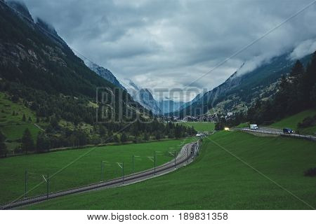 Zermatt mountain railway. Swiss beauty, rack railway under breathtaking Matterhorn, Zermatt, Valais, Switzerland Europe
