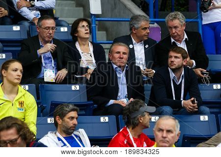 BELGRADE SERBIA - MARCH 3-5 2017: SERGEY BUBKA IN AUDIENCE EUROPEAN ATHLETICS INDOOR CHAMPIONSHIPS IN BELGRADE SERBIA