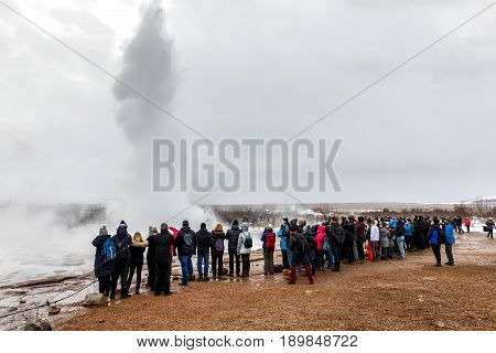 Erupting Of The Great Geysir Lies In Haukadalur Valley