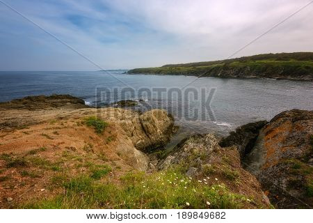 Magnificent daily seascape near the village of Sinemorets, Bulgaria. Spring landscape over the sea.