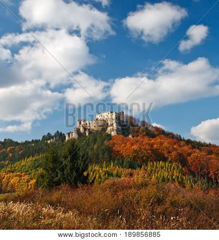 The ruins of a medieval castle Lietava near by Zilina town in autumn season Slovakia Europe