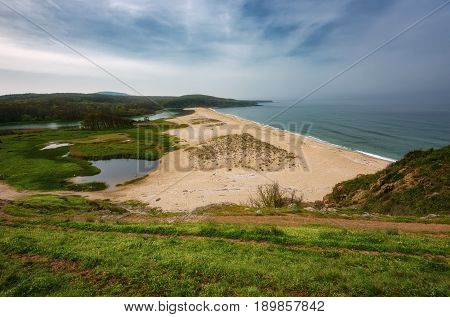 Seascape with beach at the mouth of the Veleka River, Sinemorets village, Burgas Region, Bulgaria