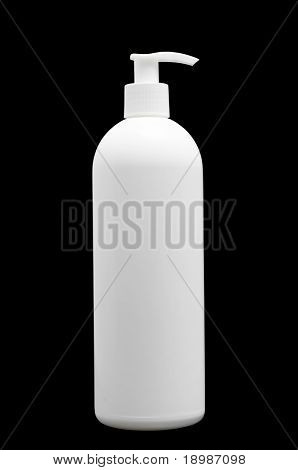 En hvid isoleret plast flaske med spray for kosmetik