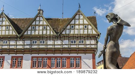 Statue In Front Of The Town Hall Of Blomberg