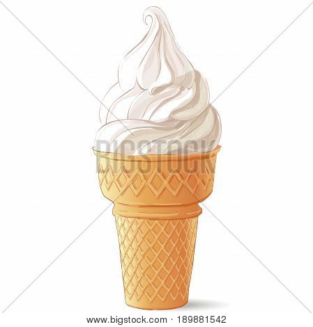 tasty ice cream in waffle cone. Vector watercolor illustration. Isolated objects on a white background