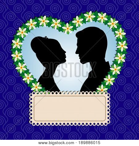 Card design with man's and woman's silhouettes. For wedding invitations and valentine's day cards