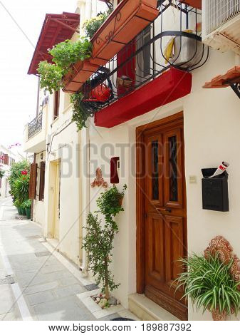 traditional street and houses architecture detail in Greece