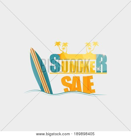 Summer Sale Banner Design Template With Surfboard