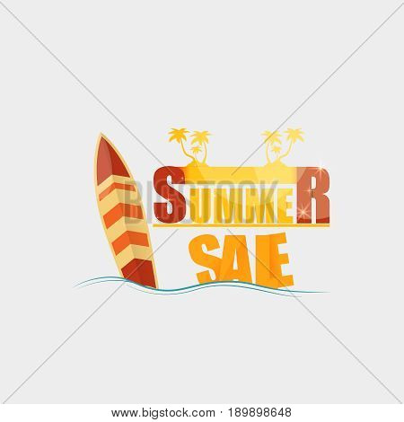 Summer Sale Banner Design Template With Surfboard