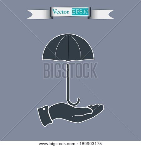 umbrella icon on the hand vector illustration of a flat design