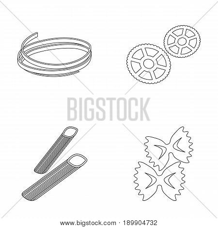 Different types of pasta. Types of pasta set collection icons in outline style vector symbol stock illustration .