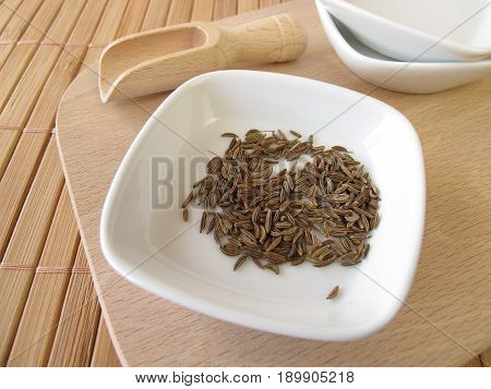 Caraway in bowl, Carvi fructus, for herbal medicine