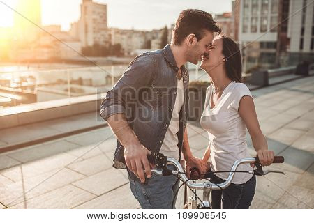 Romantic Couple With Bicycles