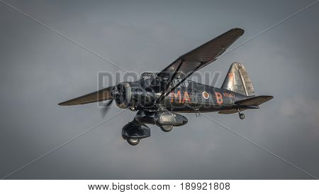 Biggleswade UK - 7th May 2017: Vintage Westland Lysander in flight