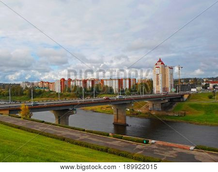 View of the Dvina river and panorama of Vitebsk, Belarus - September 2016