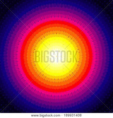 Colorful radial background with hearts. Vector image