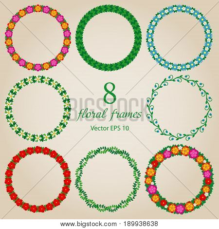 Set of eight decorative vector floral frames
