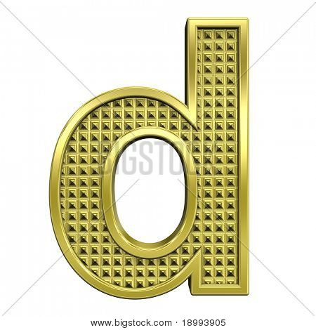 Una minuscolo lettera dal set alfabeto oro zigrinata, isolata on white. Computer generated foto 3D