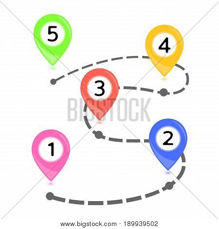Rainbow colors vector map point markers on white