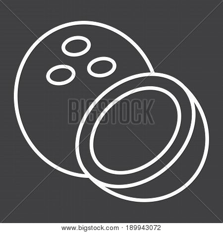 Coconut line icon, fruit and tropical, vector graphics, a linear pattern on a black background, eps 10.