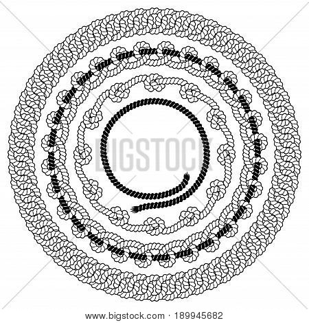 Set of black and white rope vector frames