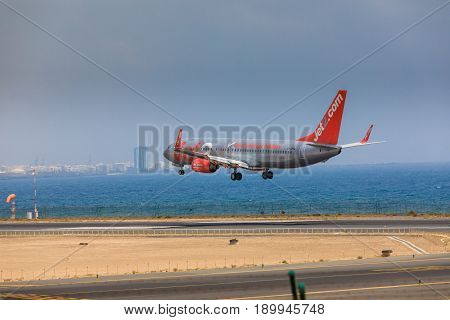 Arecife, Spain - April, 16 2017: Boeing 737-800 Of Jet2 With The Registration G-jzhg Landing At Lanz