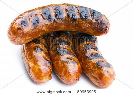 Tasty Grilled Sausage Isolated On A White Background