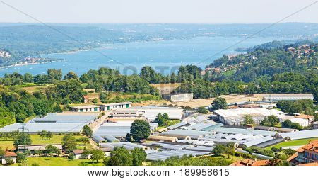 In Italy Landscape Panorama Of Lake And Mountain