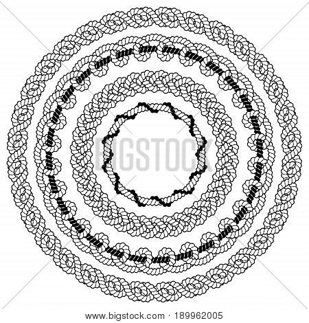 Set of black and white vector frames with ropes