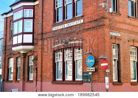 Padstow, Cornwall, Uk - April 6Th 2017: Exterior Of The Padstow Institute Red Brick Building On The