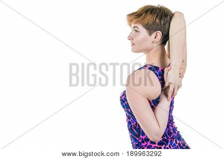 Healthy Lifestyle, Sport. Young Girl Kneads Hands And Shoulders, On A White Background. Horizontal F