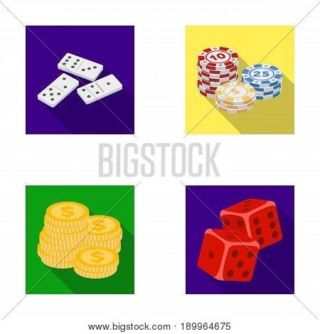 Domino bones, stack of chips, a pile of mont, playing blocks. Casino and gambling set collection icons in flat style vector symbol stock illustration .