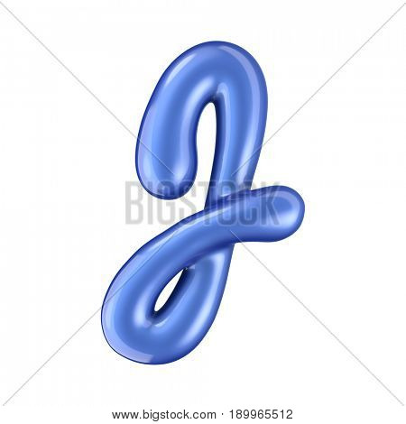 Glossy blue letter J uppercase. 3D rendering font with glint isolated on white background.